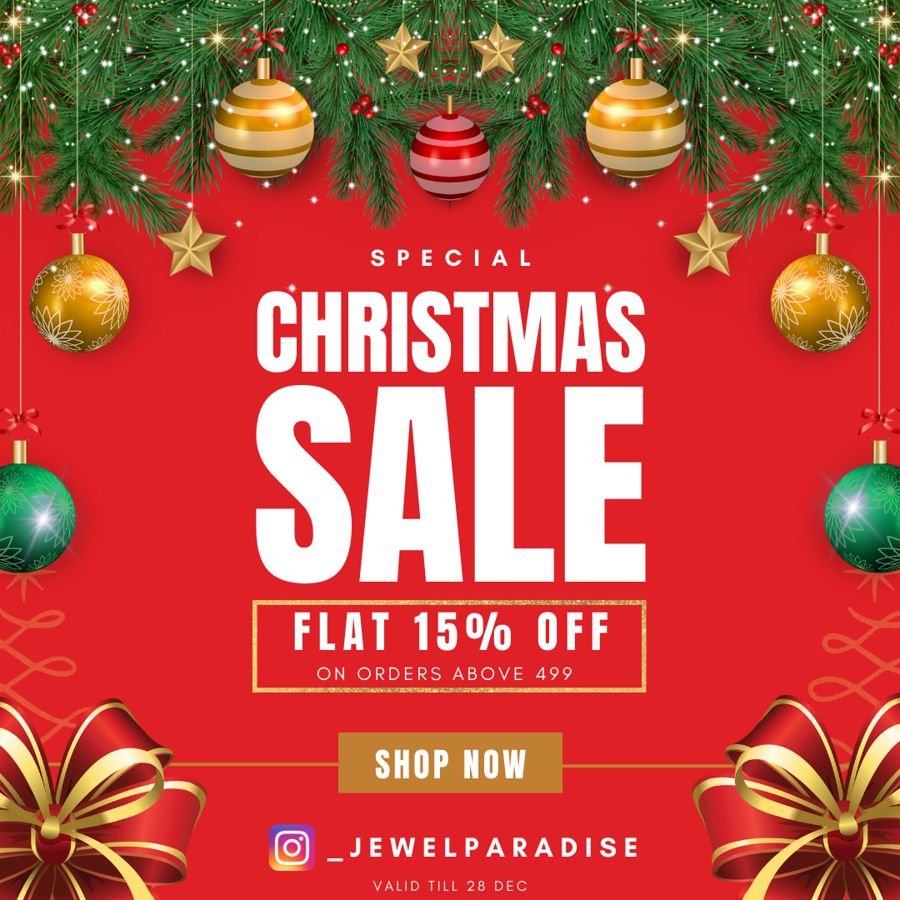 Jewel Paradise Christmas sale post: flat 15% off on orders above ₹499