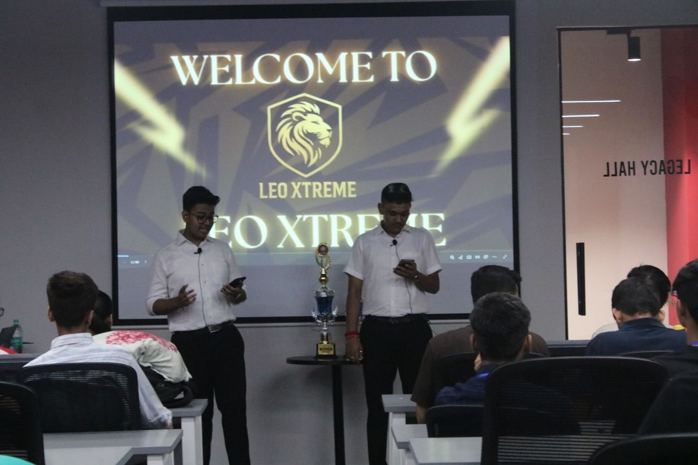 The stage at Leo Xtreme, with the winner's trophy, June 2025